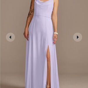 David’s Bridal cowl neck chiffon bridesmaid dress in color Iris. Size 4